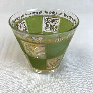 VTG Prado CULVER Signed Barware Lowball 22KT Gold Green Mid Century Glass USA